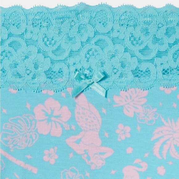 Torrid Cotton Mid-Rise Thong Lace Trim Panty "Tropical Soiree Blue"​​​ NWT sz 3 - Picture 7 of 8